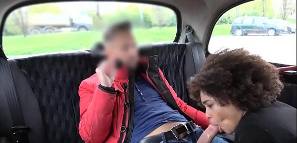  Ebony stunner sucks and rides a big dick in a fake taxi